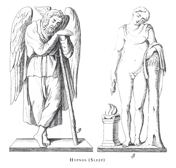 《睡眠，神与神话人物雕刻古董插图》，1851年出版图片下载