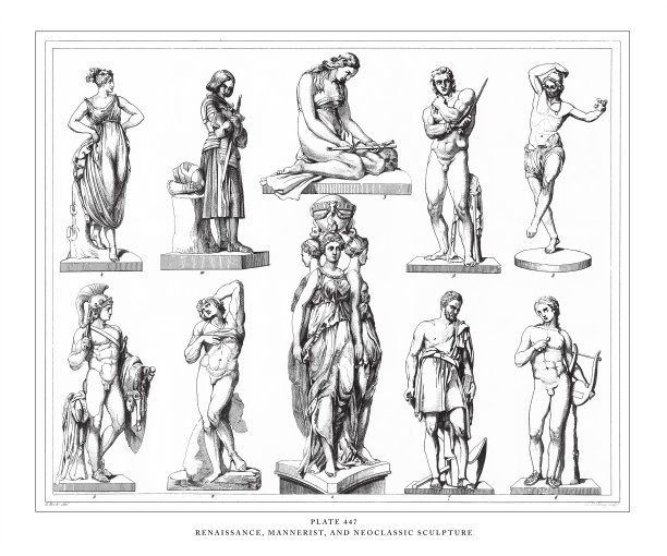 文艺复兴时期，风格主义和新古典主义雕塑雕刻古董插图，出版于1851年图片下载