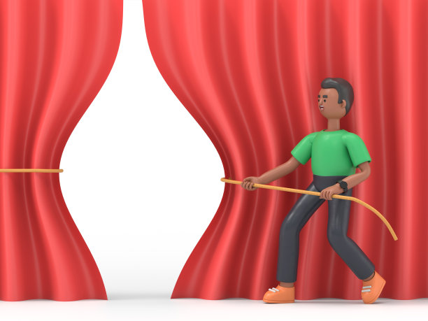 三维插图非洲人大卫手拉绳红布。盛大开幕的概念。仪式、庆典、展示和活动。白色背景的3D渲染。图片下载