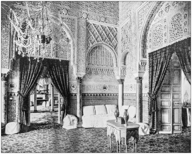 世界著名景点的古董照片:玛丽亚德帕迪拉沙龙，城堡，塞维利亚，西班牙图片下载