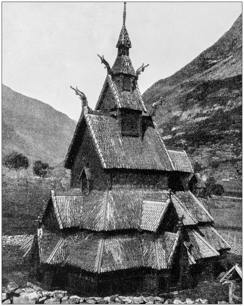 世界著名景点的古董照片:挪威的勃艮第教堂图片下载