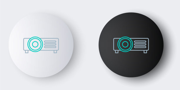 线表示，电影，电影，媒体投影仪图标孤立在灰色背景。色彩斑斓的轮廓的概念。向量图片下载