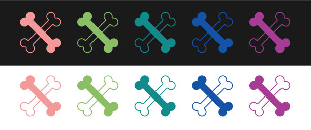 设置交叉骨骼图标孤立的黑色和白色图片下载