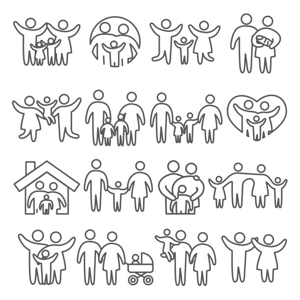 家庭线图标设置在白色背景图片下载