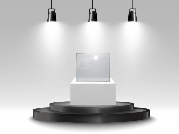 现实的玻璃盒或容器在白色的立场。矢量插图。图片下载