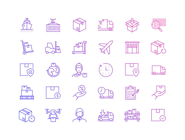 简单的交付和物流相关的矢量细线图标集合。大纲符号集合图片下载