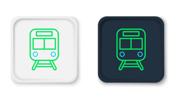 线火车和铁路图标孤立的白色背景。公共交通标志。地铁列车运输。地铁地下。色彩缤纷的轮廓概念。向量图片下载