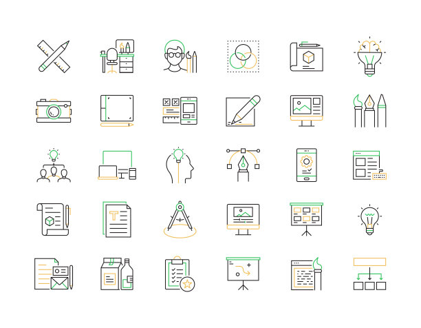 图形设计相关的矢量细线图标。大纲符号集合图片下载