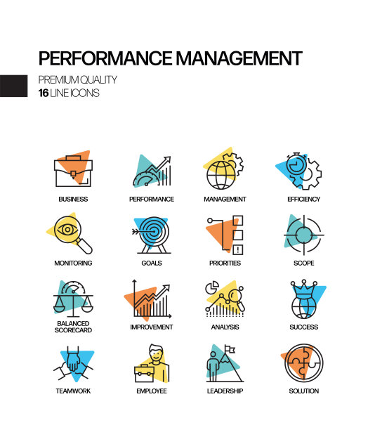 性能管理相关聚光灯矢量线图标的简单设置。大纲符号集合图片下载