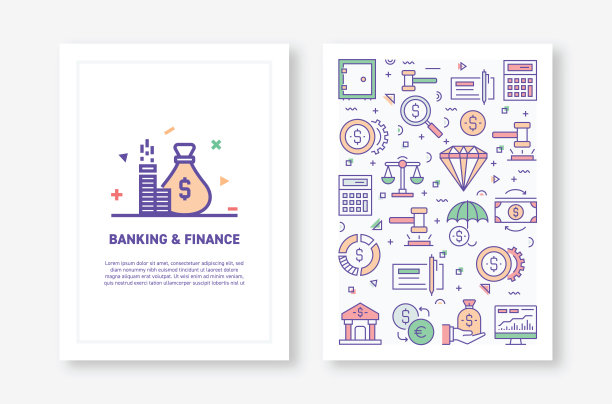 矢量插图与银行和金融相关的宣传册，传单，封面书，年度报告封面布局设计模板图标图片下载