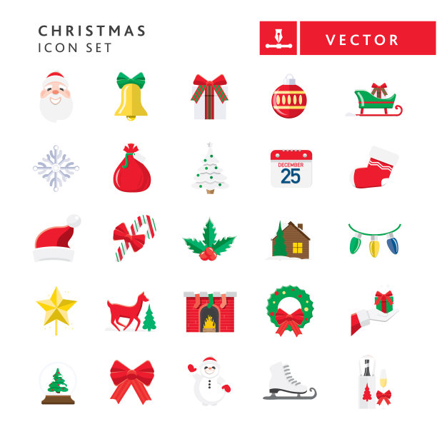 圣诞平面设计图标集-插图上的白色背景图片下载