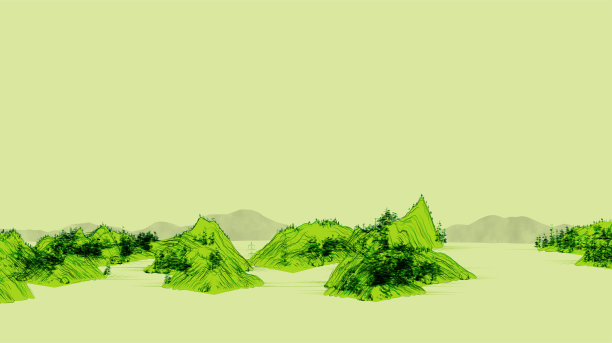 中国传统的绿色山水画，抽象的山水画图片下载