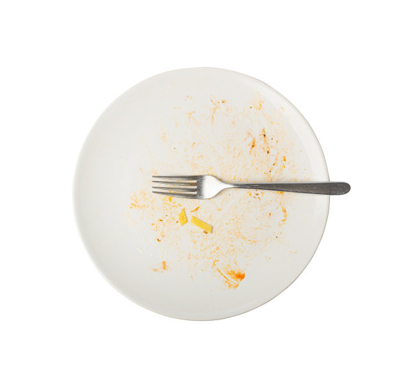 孤立的脏盘子，晚饭后的空碗，吃完午餐，白盘子上涂了油和酱图片下载