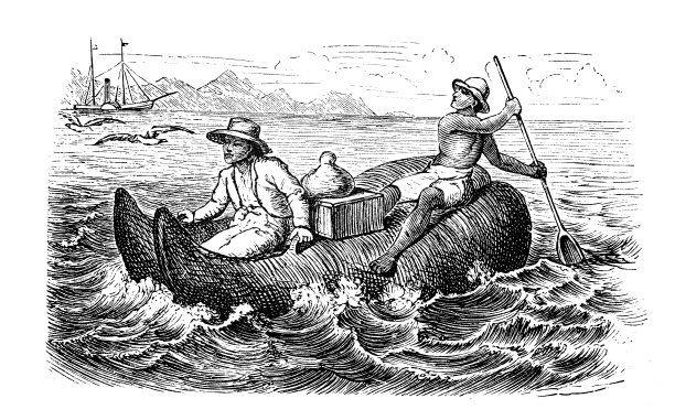 古董插画，民族志和土著文化:南美洲，秘鲁木筏图片下载