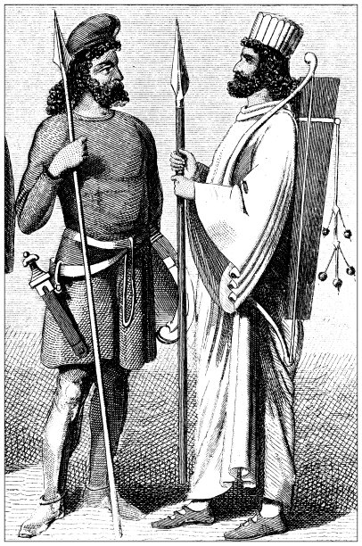 古董雕刻插图，文明:波斯守卫图片下载