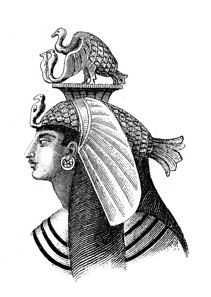 古董雕刻插图：埃及文明皇家头饰图片下载