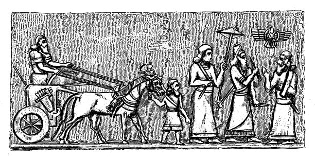 古董雕刻插图，文明:亚述艺术图片下载