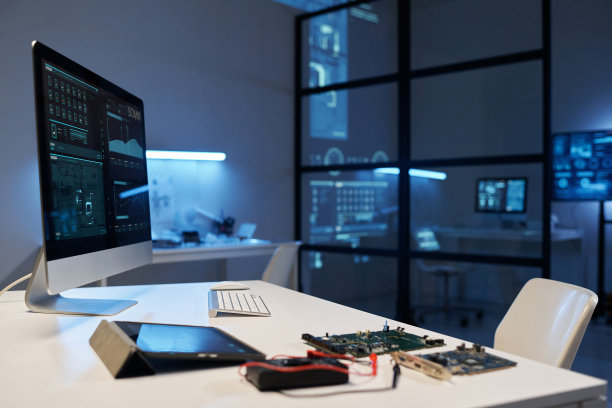 工程师工作场所的电脑显示器图片下载