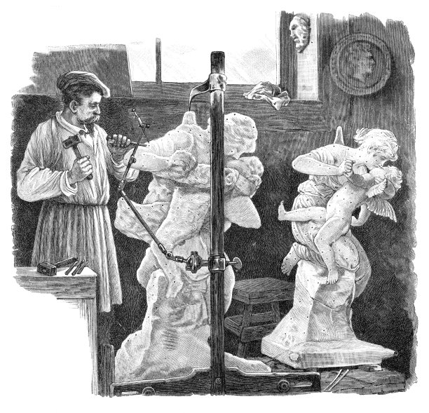 雕刻家用锤子和凿子雕刻大理石的雕塑家图片下载