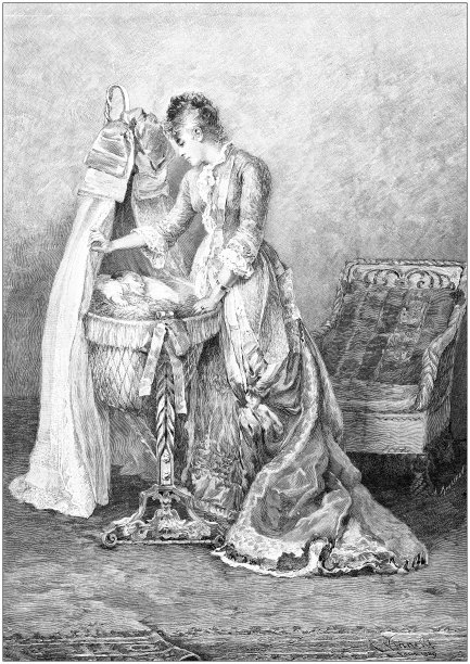 古董插图:年轻的母亲图片下载