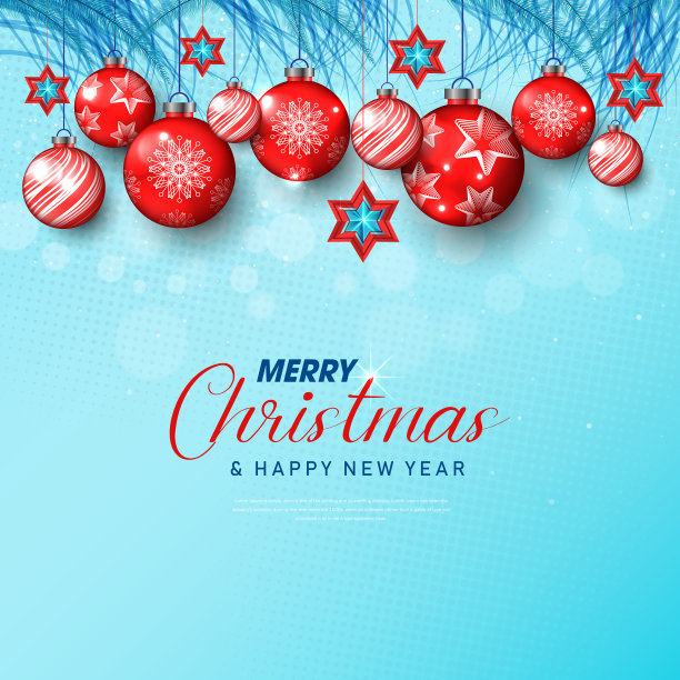 圣诞快乐，红色的标题和悬挂的装饰品图片下载