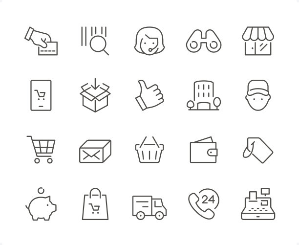 购物的图标集。可编辑的笔划粗细。像素完美的图标。图片下载