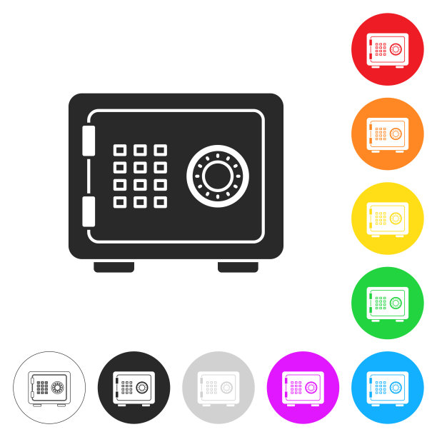 保险箱。彩色按钮上的图标图片下载