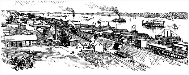 美国古董插图，纽约地标和公司:纽堡，哈德逊河图片下载