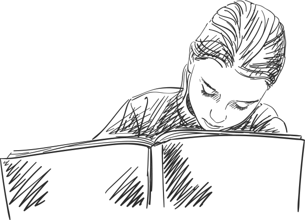 手绘女生做作业的素描图片下载