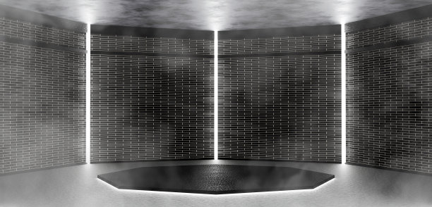 多角形舞台六角形穹顶大厅霓虹灯和激光八角形讲台现代场景3d插图图片下载