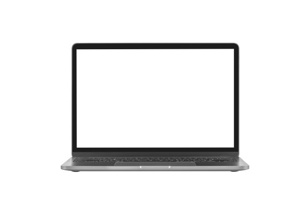 灰色金属笔记本电脑与空白屏幕隔离在白色背景图片下载