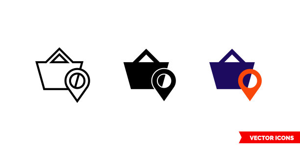 商店位置图标有三种颜色、黑白、轮廓。孤立向量符号符号图片下载