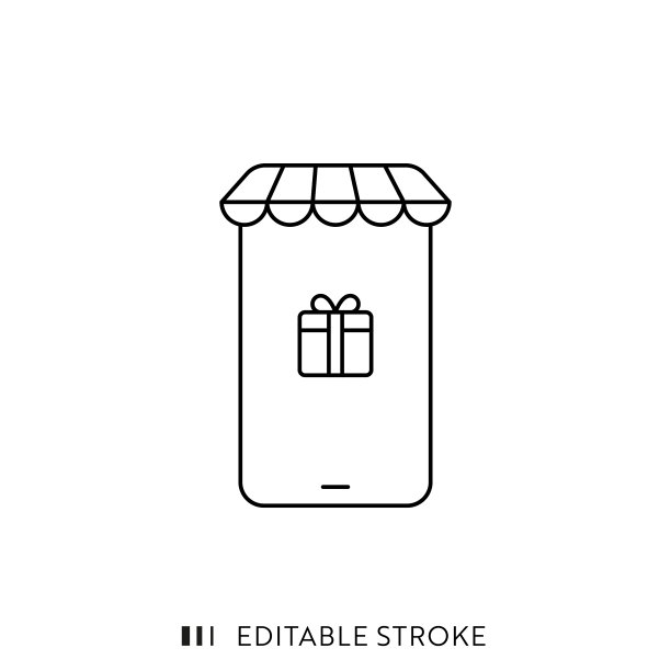 带有可编辑笔画的礼品店线图标图片下载