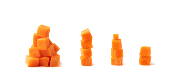 新鲜胡萝卜丁，生胡萝卜丁特写，切碎的橙根蔬菜，胡萝卜丁图片下载