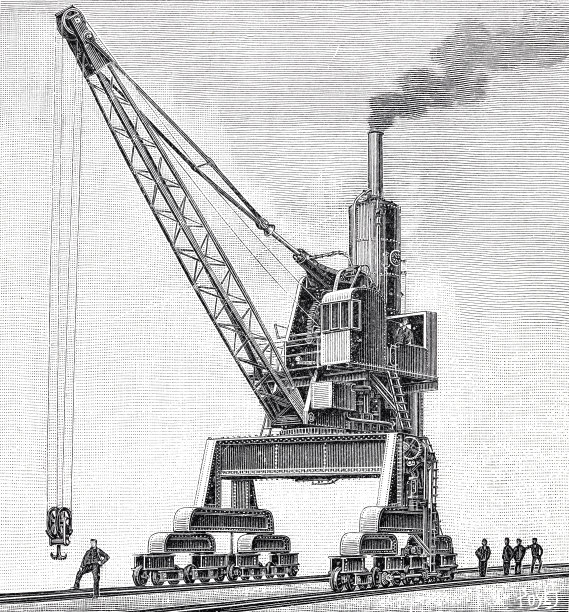 有轮子的机动巨型蒸汽起重机图片下载