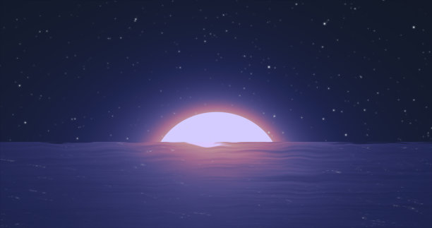 抽象月亮在水，海和地平线与反射背景图片下载