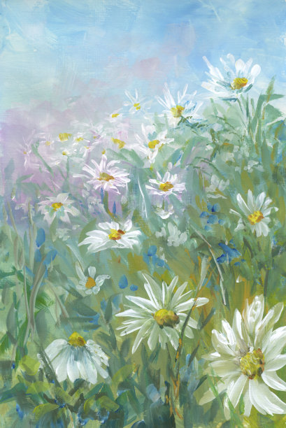 田野雏菊，丙烯画图片下载