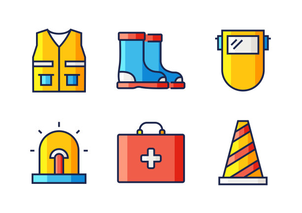 与工作安全相关的直线图标。向量符号说明。图片下载