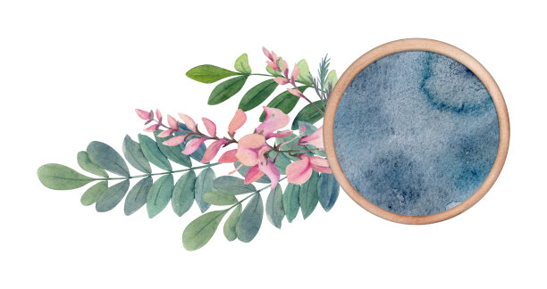 手绘水彩画靛蓝着色天然植物染料和材料为爱好，手工织物。插图孤立构图，白色背景。商店标志，印刷品，网站，名片，小册子图片下载