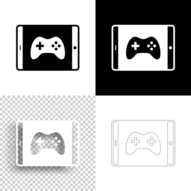 平板电脑视频游戏。图标设计。空白，白色和黑色背景-线图标图片下载