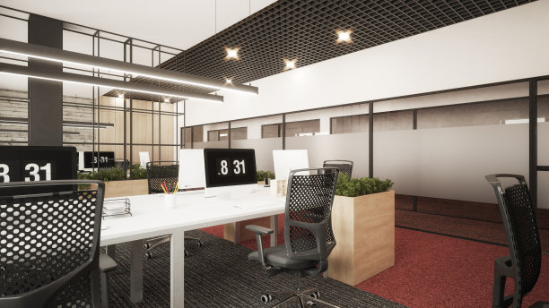 室内设计。电脑生成的办公室图像。建筑可视化。3D渲染。库存图片图片下载