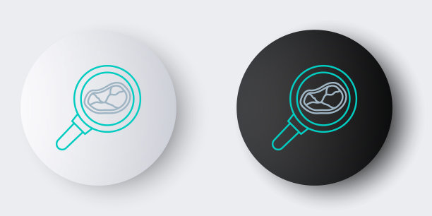 线牛排肉在煎锅图标孤立在灰色背景。色彩斑斓的轮廓的概念。向量图片下载