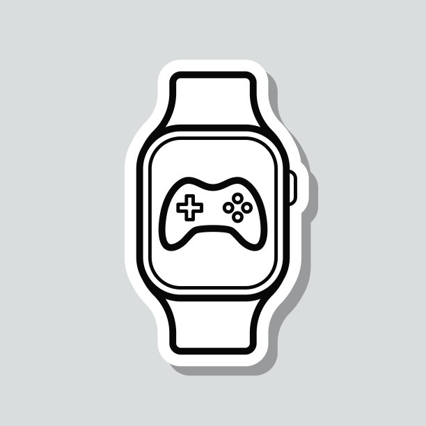 智能手表上的视频游戏。图标贴纸在灰色背景图片下载