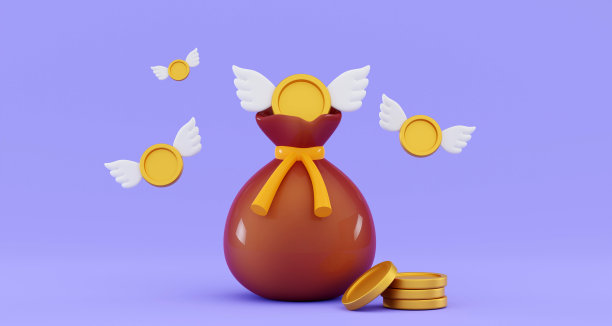3d钱袋和金币翅膀飞走花钱的概念图片下载