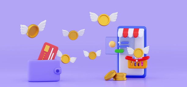 3d硬币翅膀钱包与黄金硬币与翅膀的概念，为企业图片下载