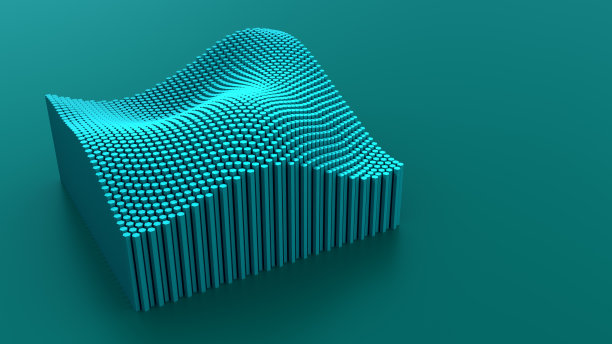 具有六边形形状的抽象波浪型条形图，数据流。三维演示图片下载