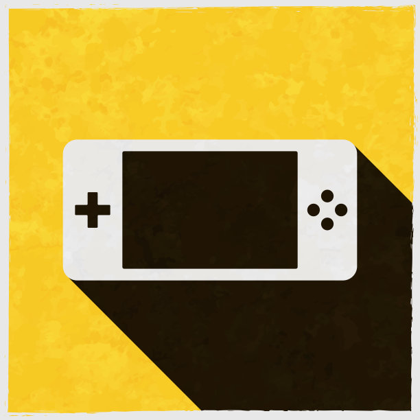 手持游戏机。图标与长阴影的纹理黄色背景图片下载
