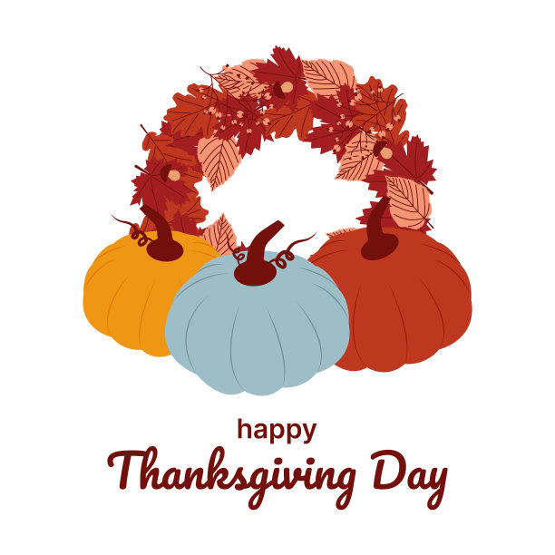 感恩节快乐的概念。以秋叶和南瓜为节日背景。在白色背景上为秋天的水平假日海报。图片下载