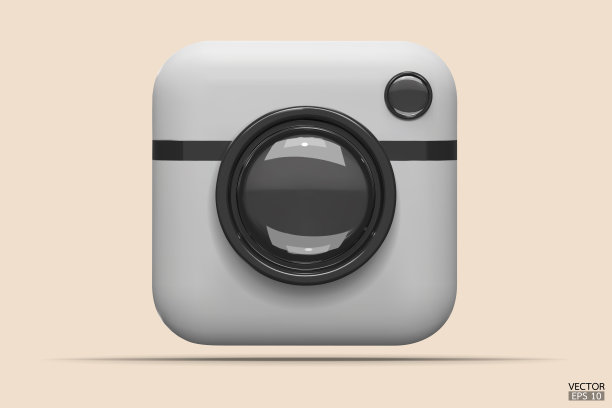 带镜头的照相机。白色摄像头图标。现代简单的快照摄影标志。三维矢量插图。图片下载
