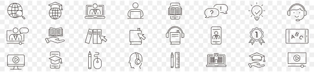 电子学习细线图标集可编辑的笔画矢量插图。图片下载